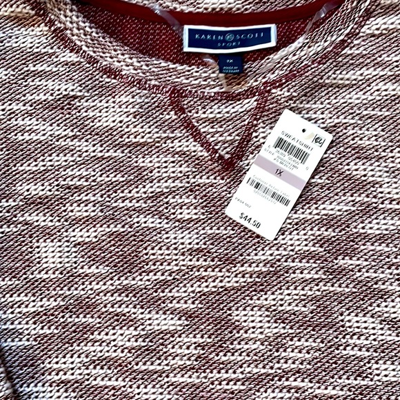 BNWT Karen Scott 1X Sweatshirt 3/4 Sleeve (White&Merlot) - Picture 5 of 7